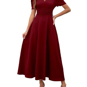 Women's V-Neck A-Line Maxi Dress - Maroon