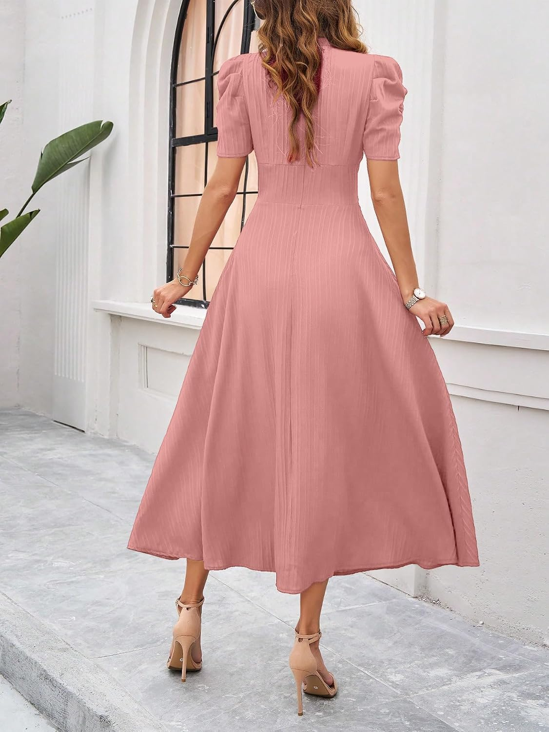 Women's V-Neck A-Line Maxi Dress - Maroon - Image 21