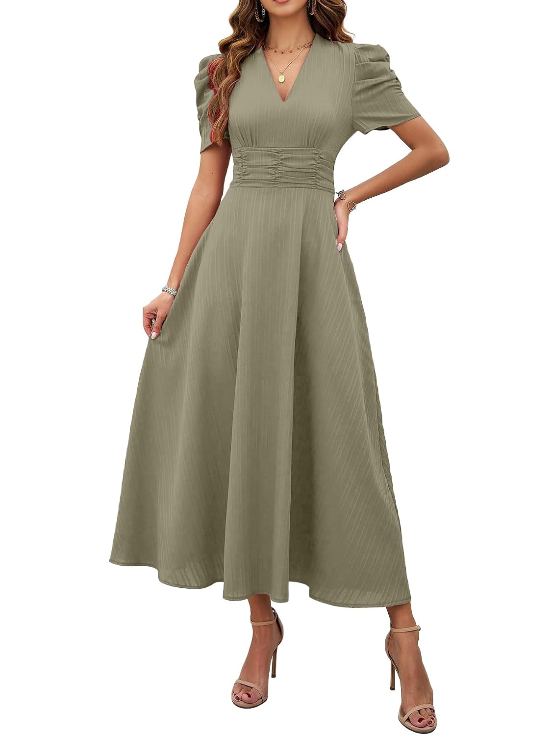 Women's V-Neck A-Line Maxi Dress - Maroon - Image 53