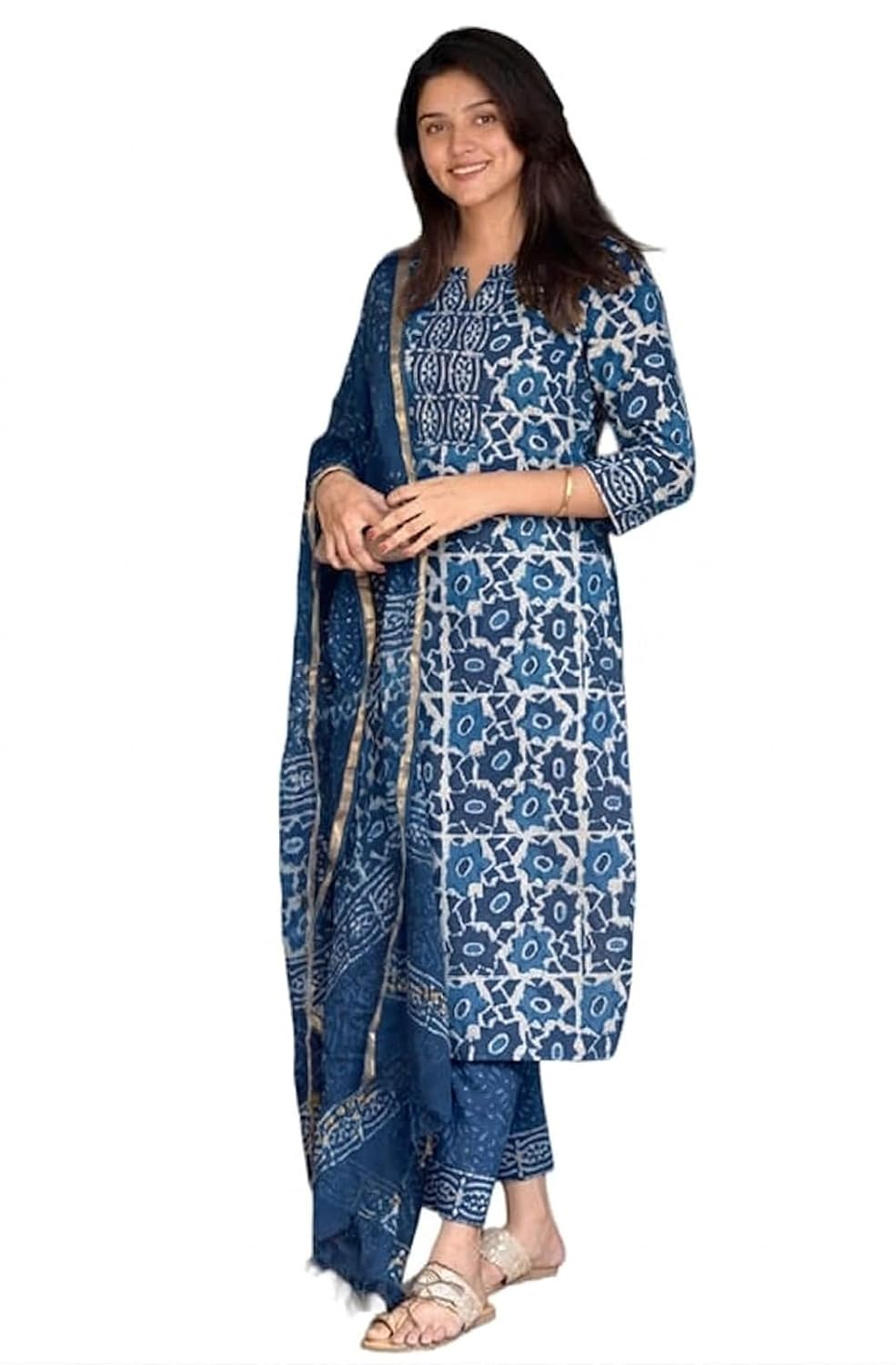 Women's Printed Kurta, Pant and Dupatta Set - Grey - Image 14
