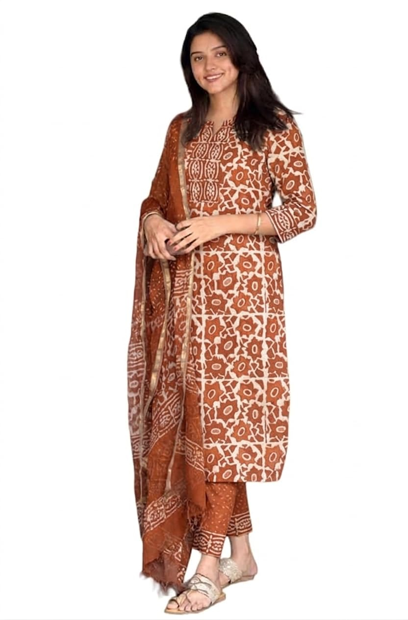 Women's Printed Kurta, Pant and Dupatta Set - Grey - Image 31