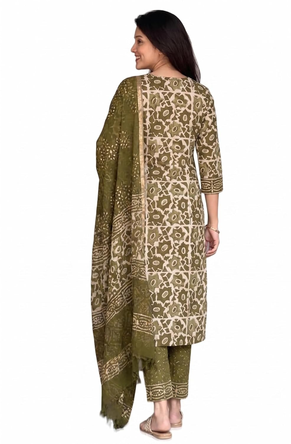 Women's Printed Kurta, Pant and Dupatta Set - Grey - Image 38