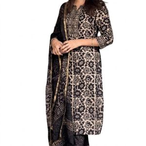 Women's Printed Kurta, Pant and Dupatta Set - Black