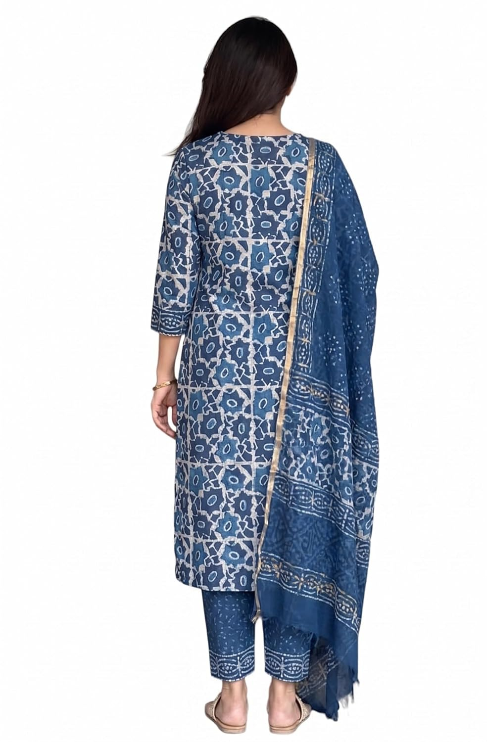 Women's Printed Kurta, Pant and Dupatta Set - Black - Image 16