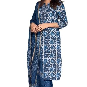 Women's Printed Kurta, Pant and Dupatta Set - Blue