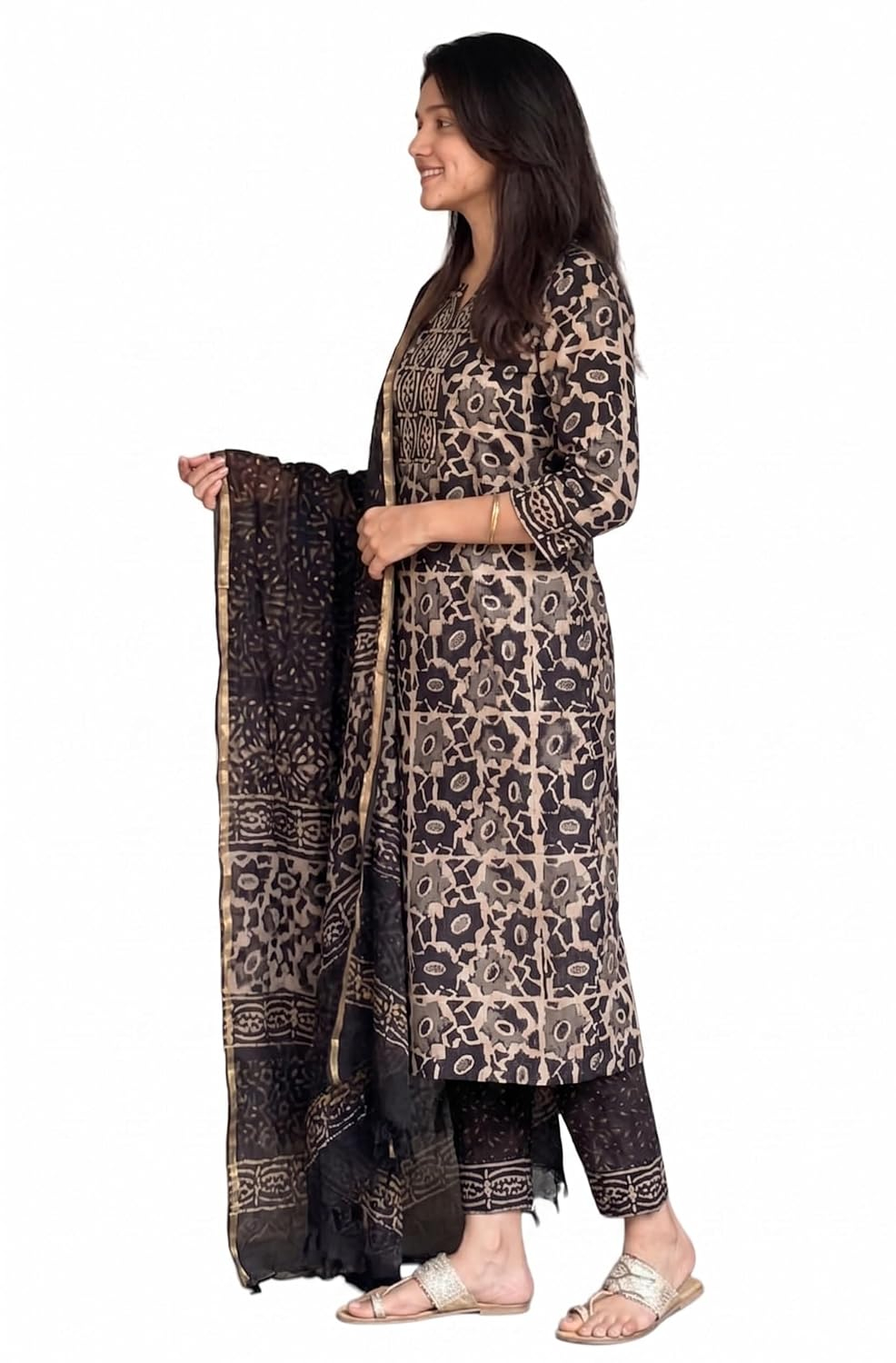 Women's Printed Kurta, Pant and Dupatta Set - Blue - Image 16