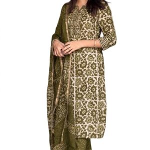 Women's Printed Kurta, Pant and Dupatta Set - Green