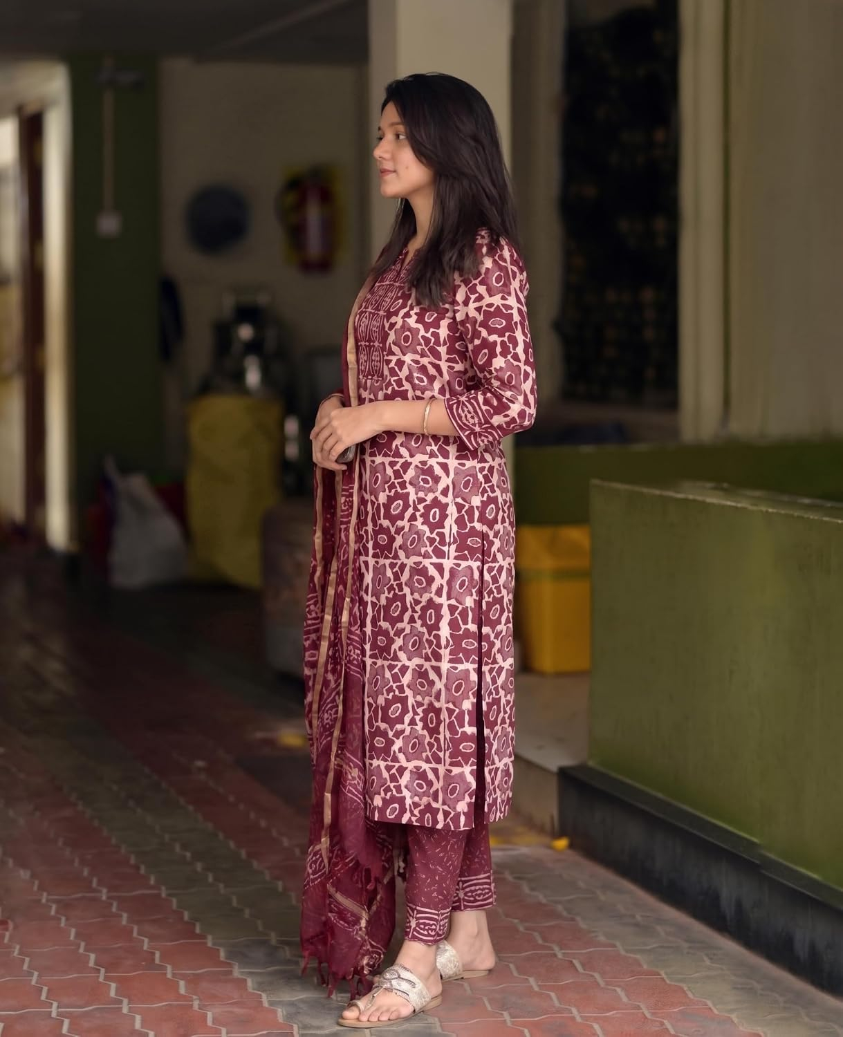 Women's Printed Kurta, Pant and Dupatta Set - Orange - Image 9