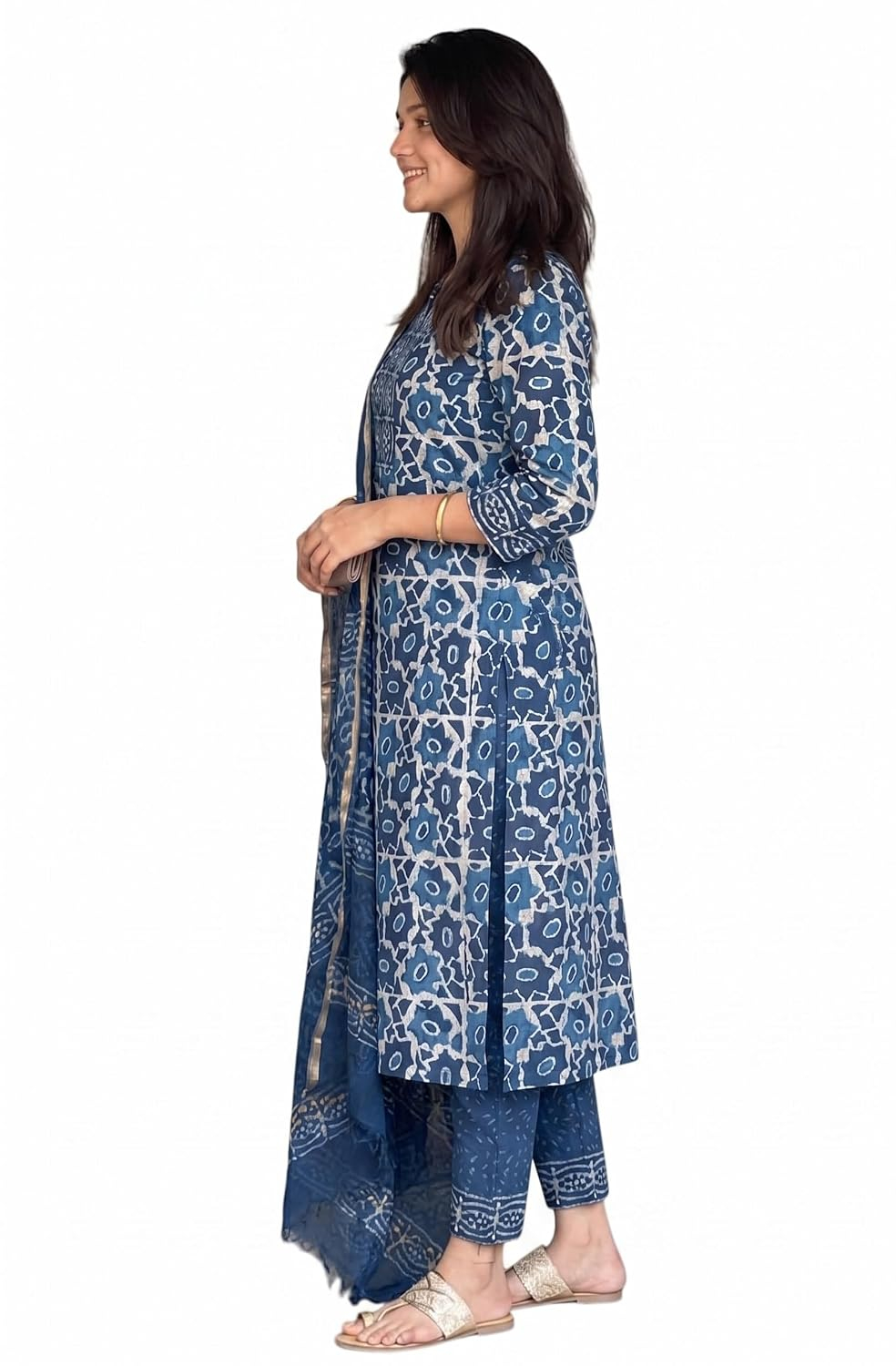 Women's Printed Kurta, Pant and Dupatta Set - Orange - Image 14