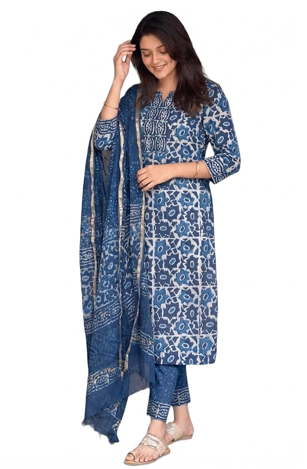 Women's Printed Kurta, Pant and Dupatta Set - Orange - Image 16