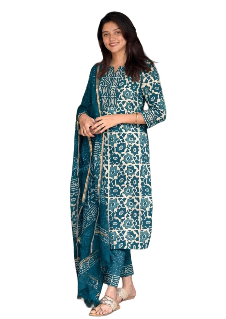 Women's Printed Kurta, Pant and Dupatta Set - Orange - Image 23