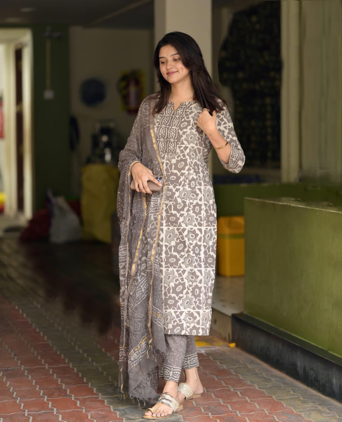 Women's Printed Kurta, Pant and Dupatta Set - Orange - Image 37
