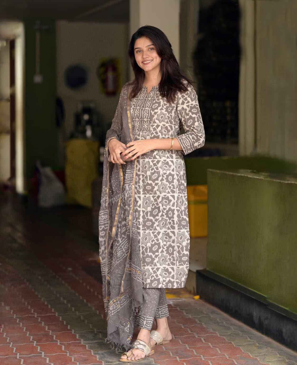 Women's Printed Kurta, Pant and Dupatta Set - Orange - Image 38