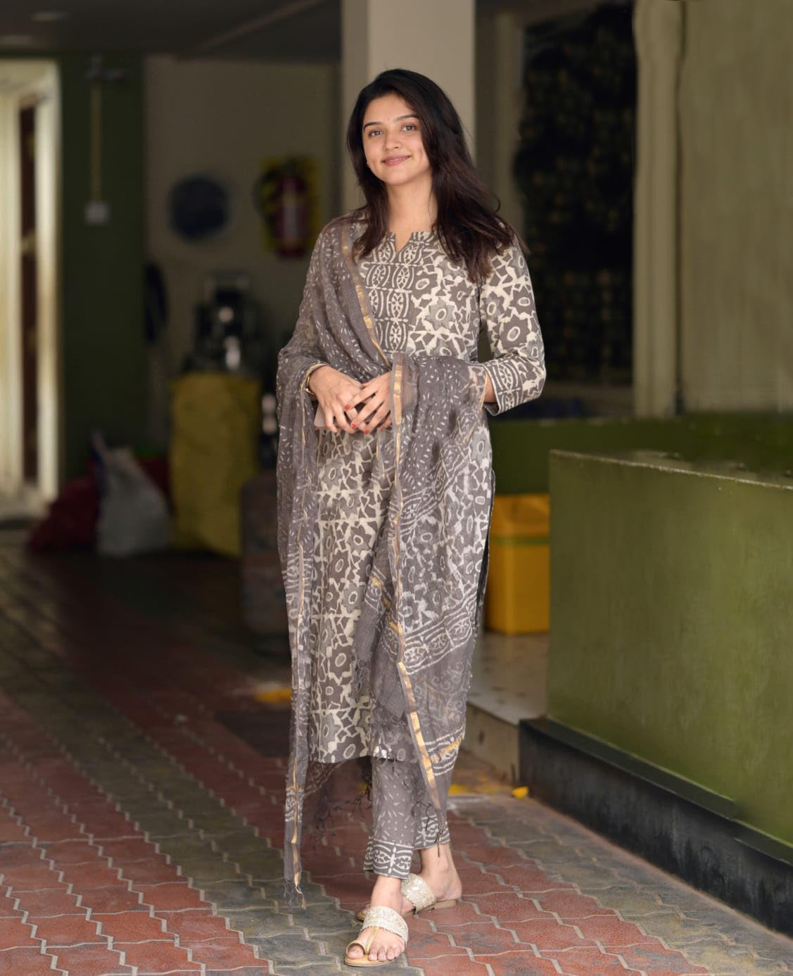 Women's Printed Kurta, Pant and Dupatta Set - Orange - Image 39