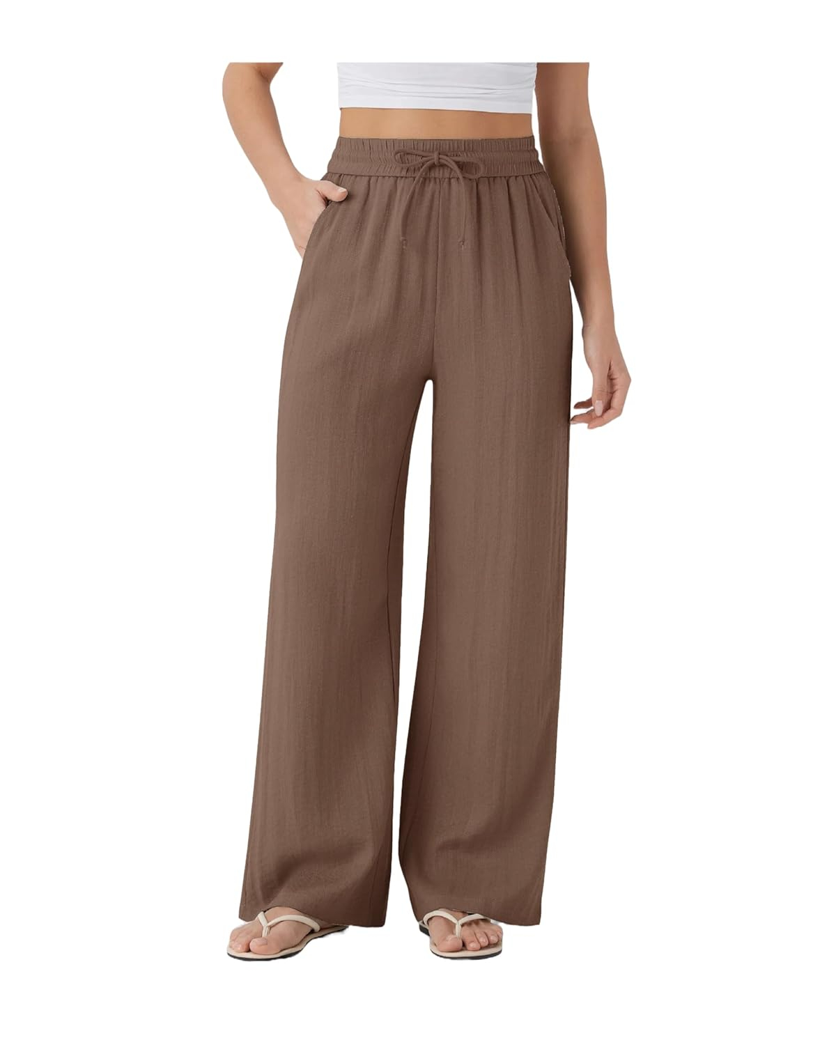 Women's High-Waist Wide-Leg Trousers - Brown - Image 2