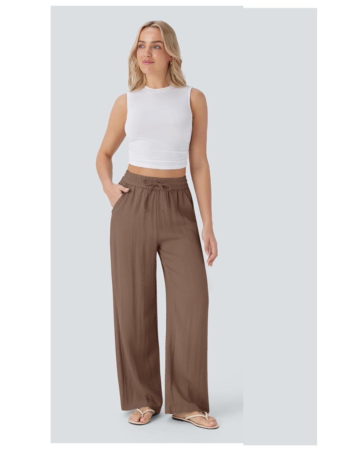 Women's High-Waist Wide-Leg Trousers - Brown - Image 4