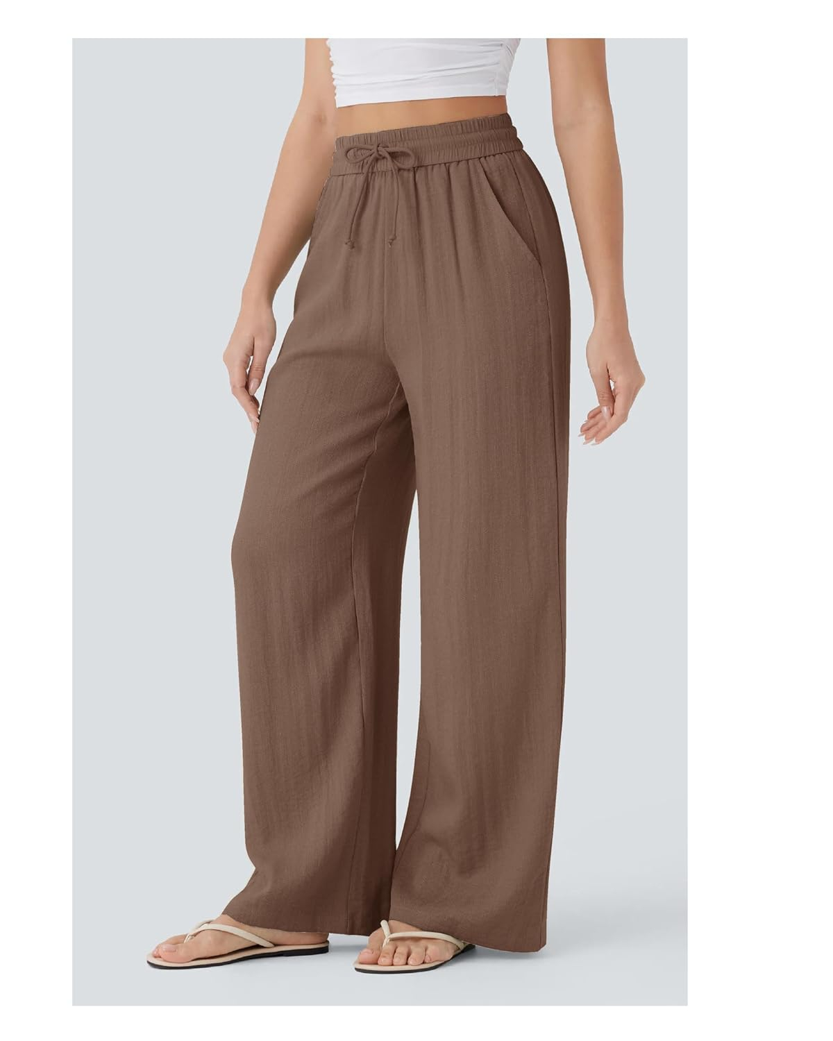 Women's High-Waist Wide-Leg Trousers - Brown - Image 6