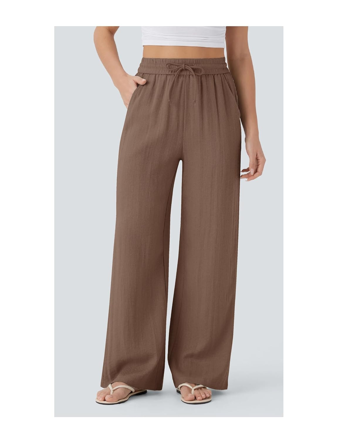 Women's High-Waist Wide-Leg Trousers - Brown - Image 7