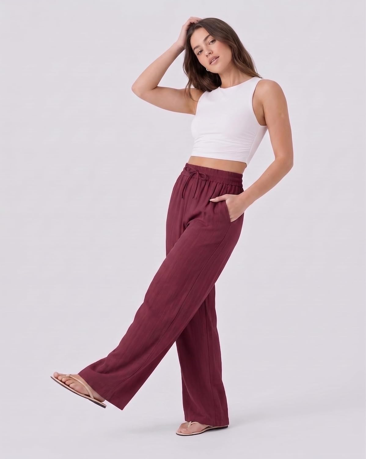 Women's High-Waist Wide-Leg Trousers - Brown - Image 14