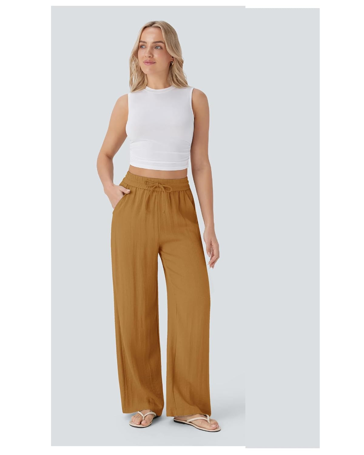Women's High-Waist Wide-Leg Trousers - Brown - Image 24