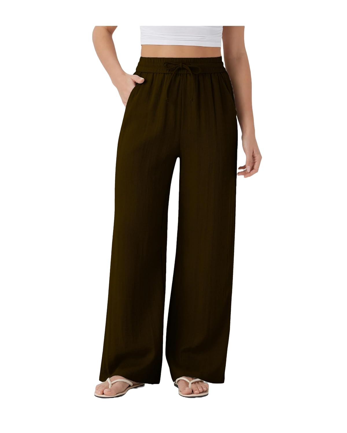 Women's High-Waist Wide-Leg Trousers - Brown - Image 28