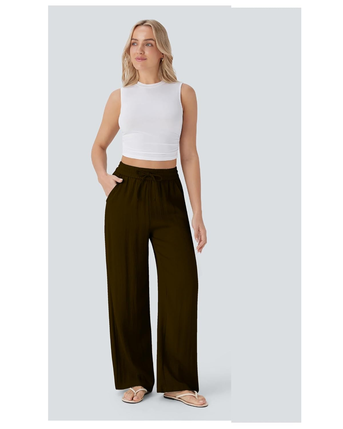Women's High-Waist Wide-Leg Trousers - Brown - Image 30