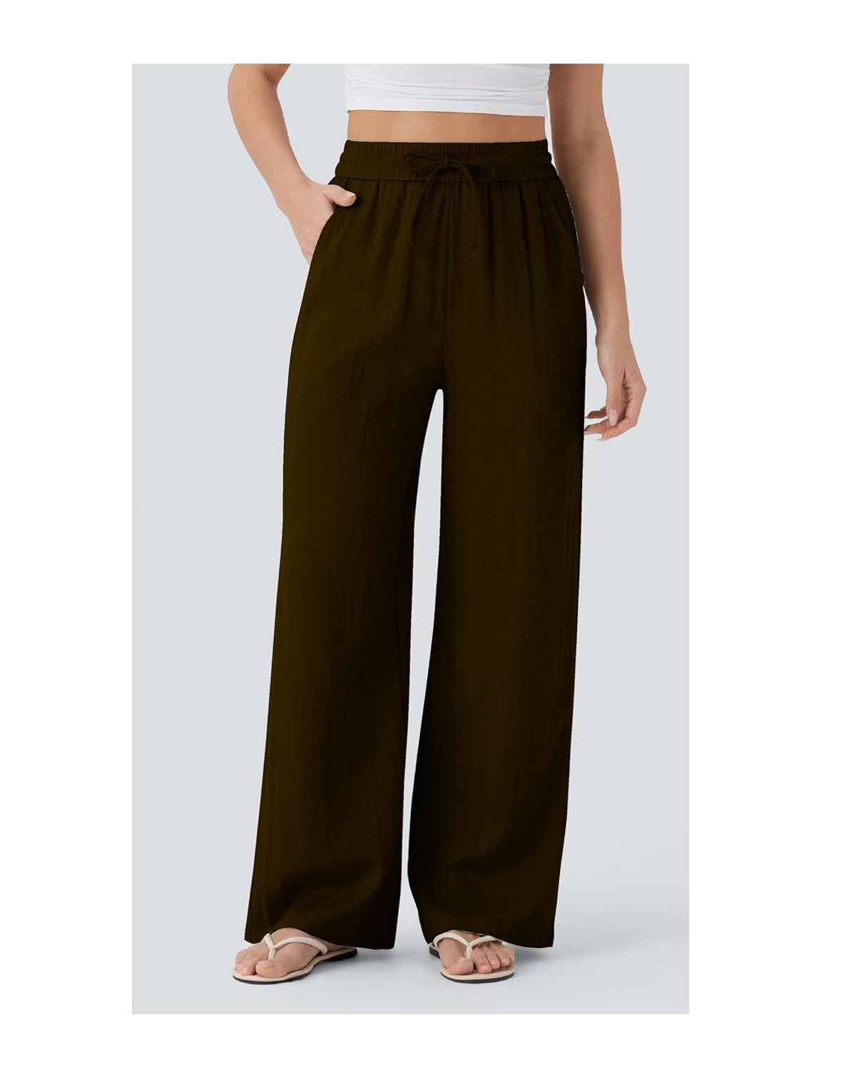 Women's High-Waist Wide-Leg Trousers - Brown - Image 33