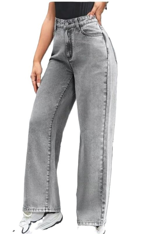 Women's High-Rise Wide-Leg Jeans - Grey