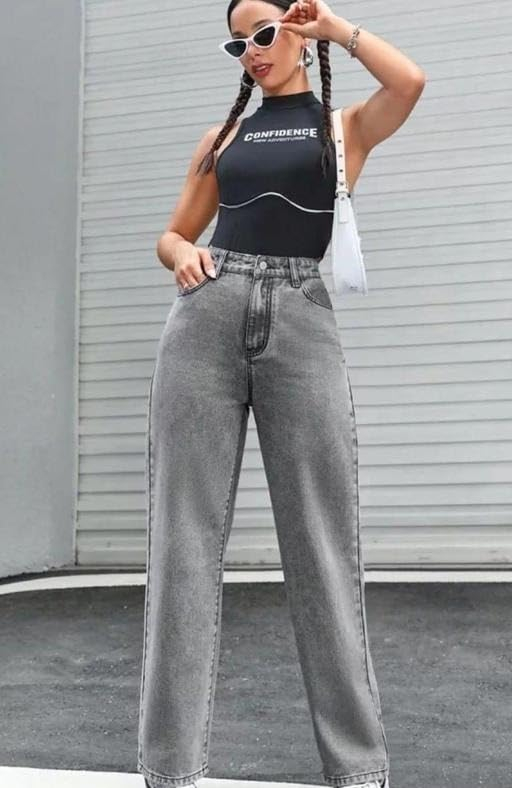 Women's High-Rise Wide-Leg Jeans - Grey - Image 2