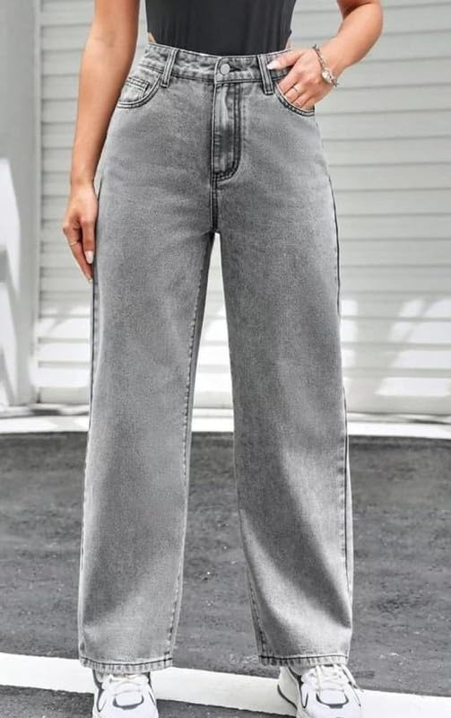 Women's High-Rise Wide-Leg Jeans - Grey - Image 3