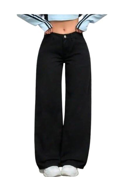 Women's Straight-Fit Cotton Jeans - Black