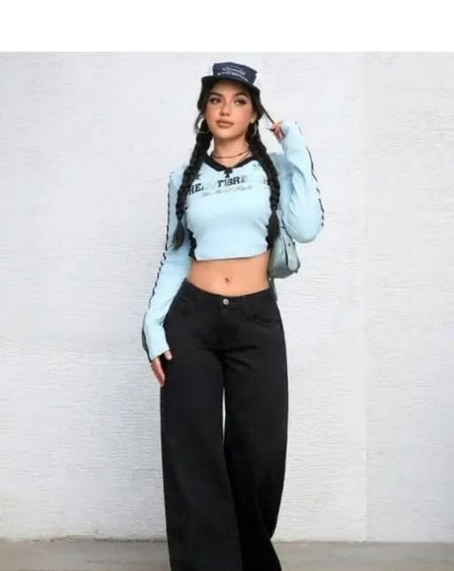 Women's Straight-Fit Cotton Jeans - Black - Image 2