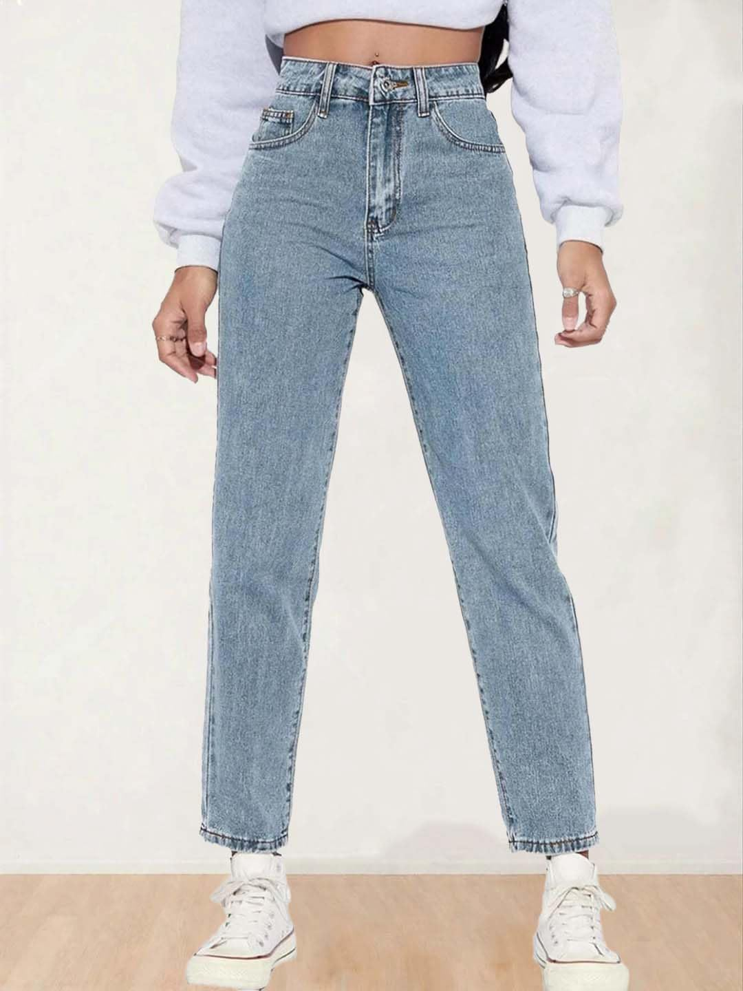 Women's High-Waist Wide-Leg Jeans - Light Blue - Image 10