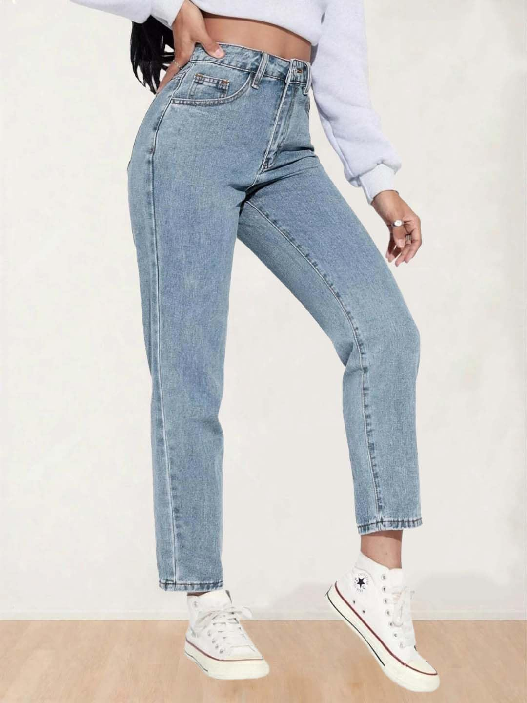 Women's High-Waist Wide-Leg Jeans - Light Blue - Image 12
