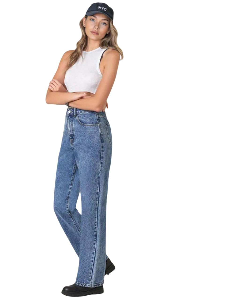 Women's High-Waist Wide-Leg Jeans - Light Blue - Image 13