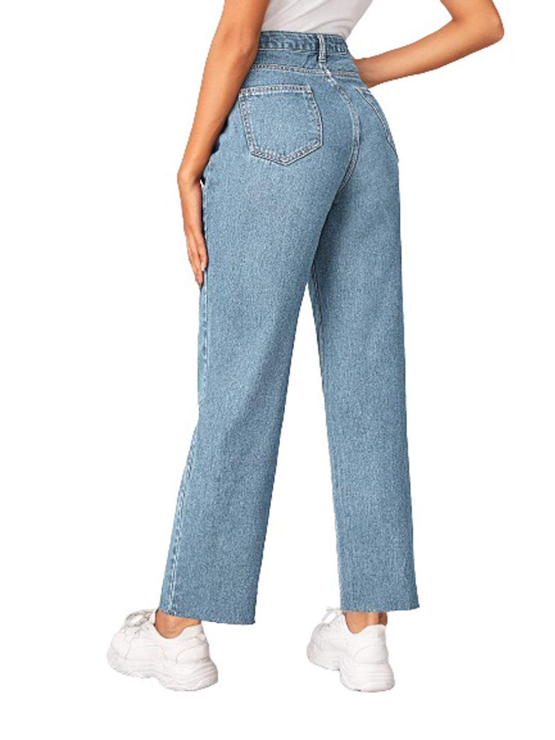 Women's High-Waist Wide-Leg Jeans - Light Blue - Image 35
