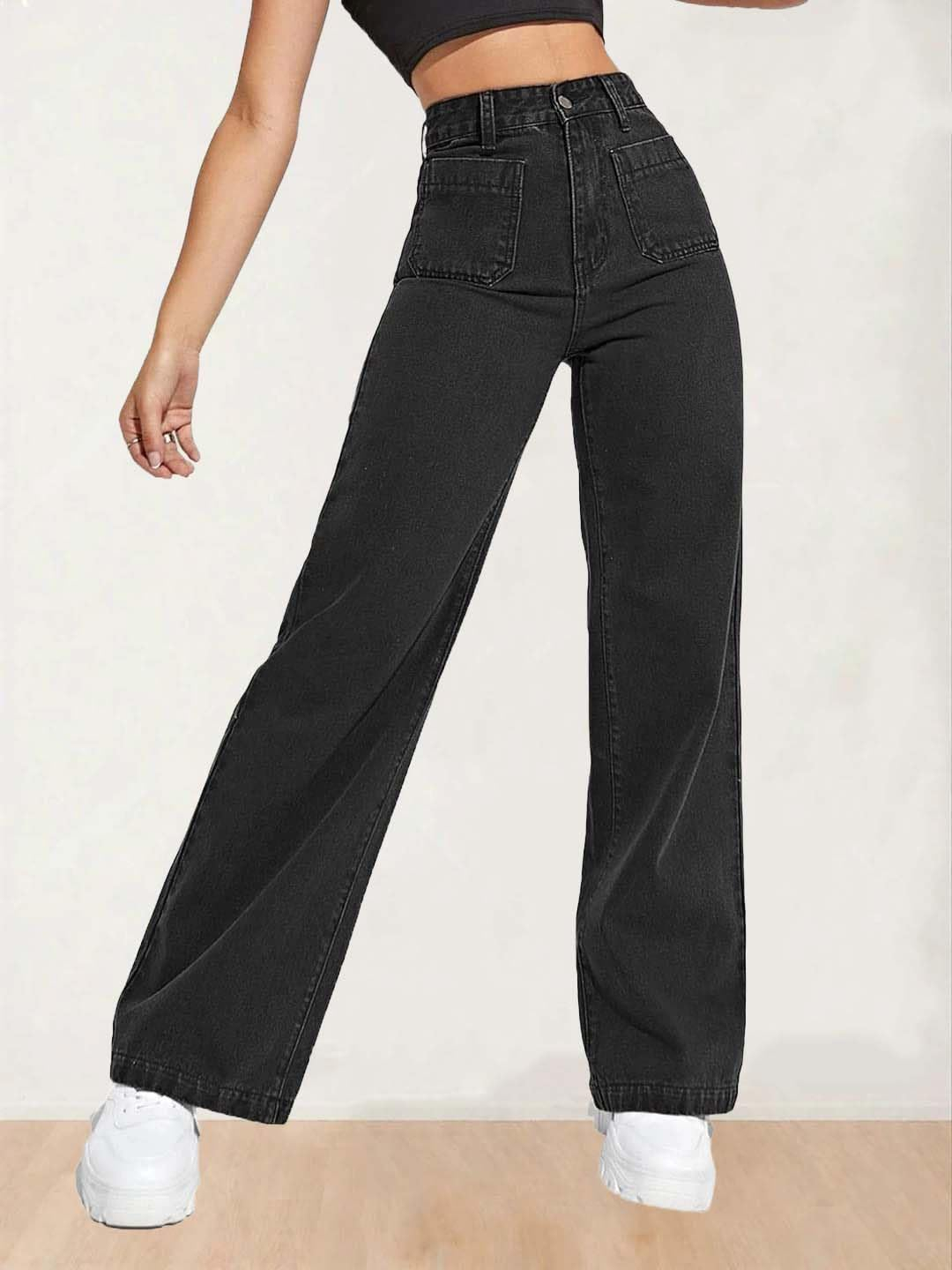 Women's High-Waist Wide-Leg Jeans - Black - Image 8