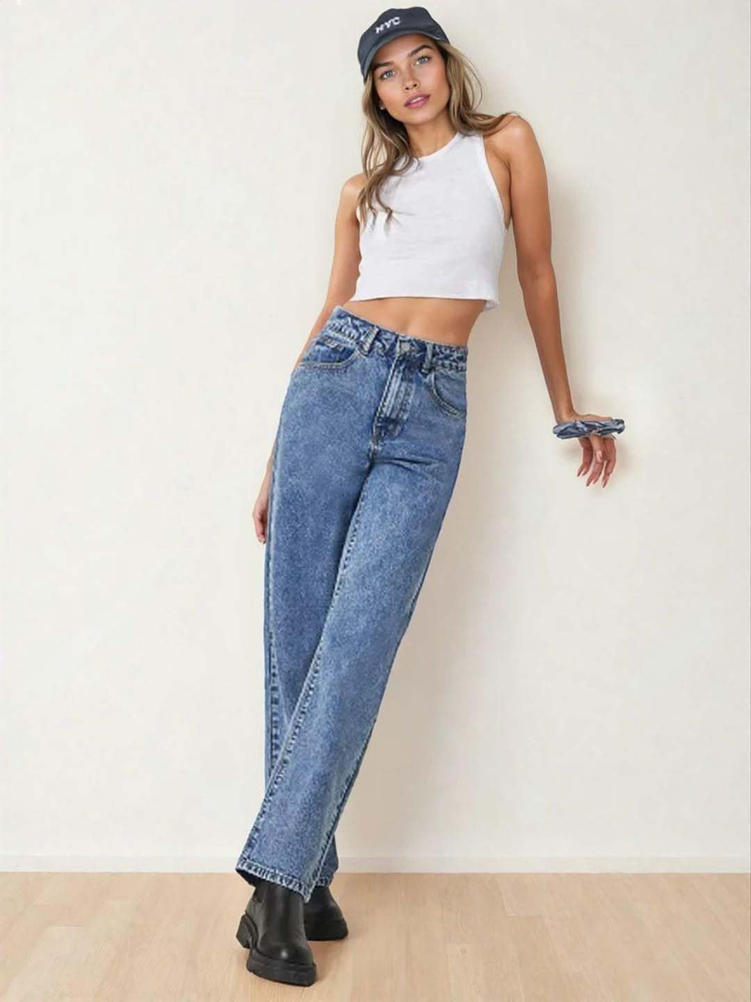 Women's High-Waist Wide-Leg Jeans - Black - Image 20