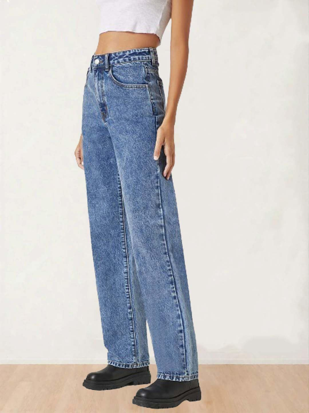 Women's High-Waist Wide-Leg Jeans - Blue - Image 10