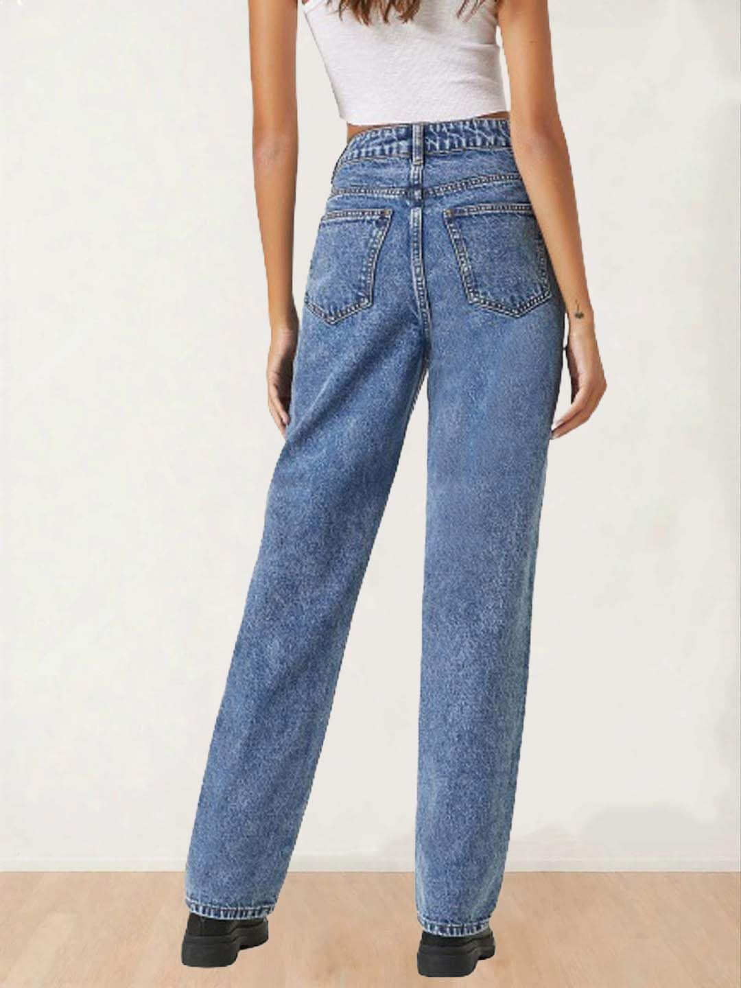Women's High-Waist Wide-Leg Jeans - Blue - Image 11