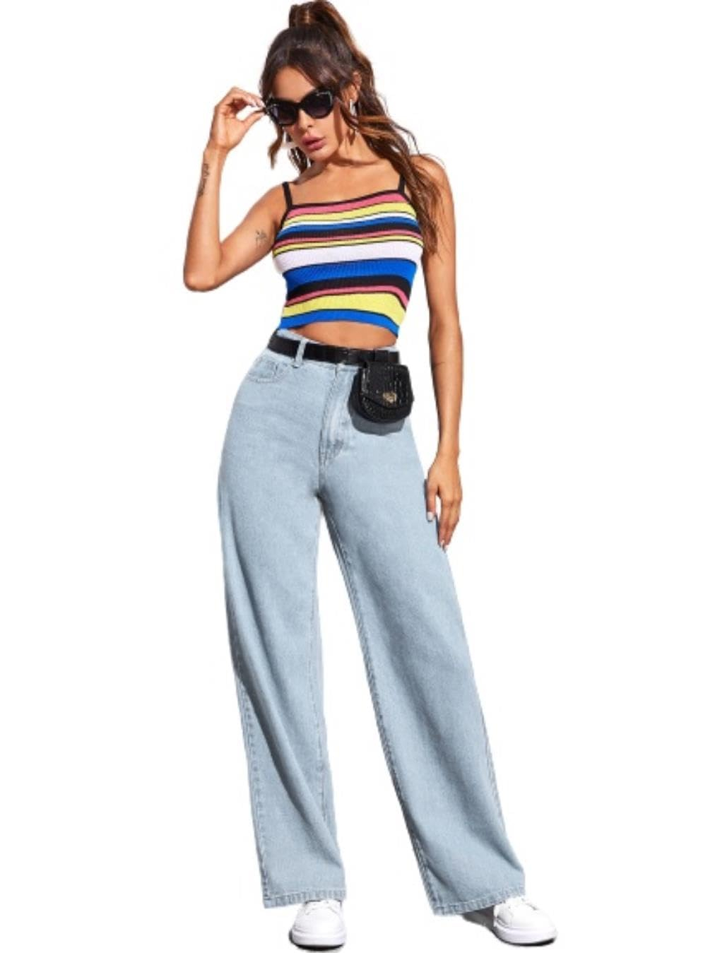 Women's High-Waist Wide-Leg Jeans - Blue - Image 18