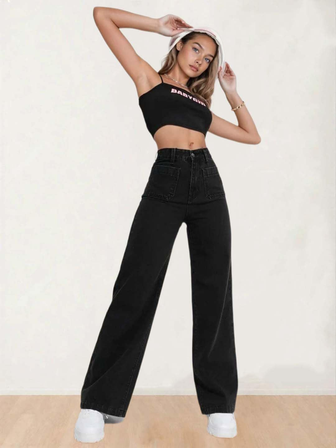 Women's High-Waist Wide-Leg Jeans - Washed Light Blue - Image 32