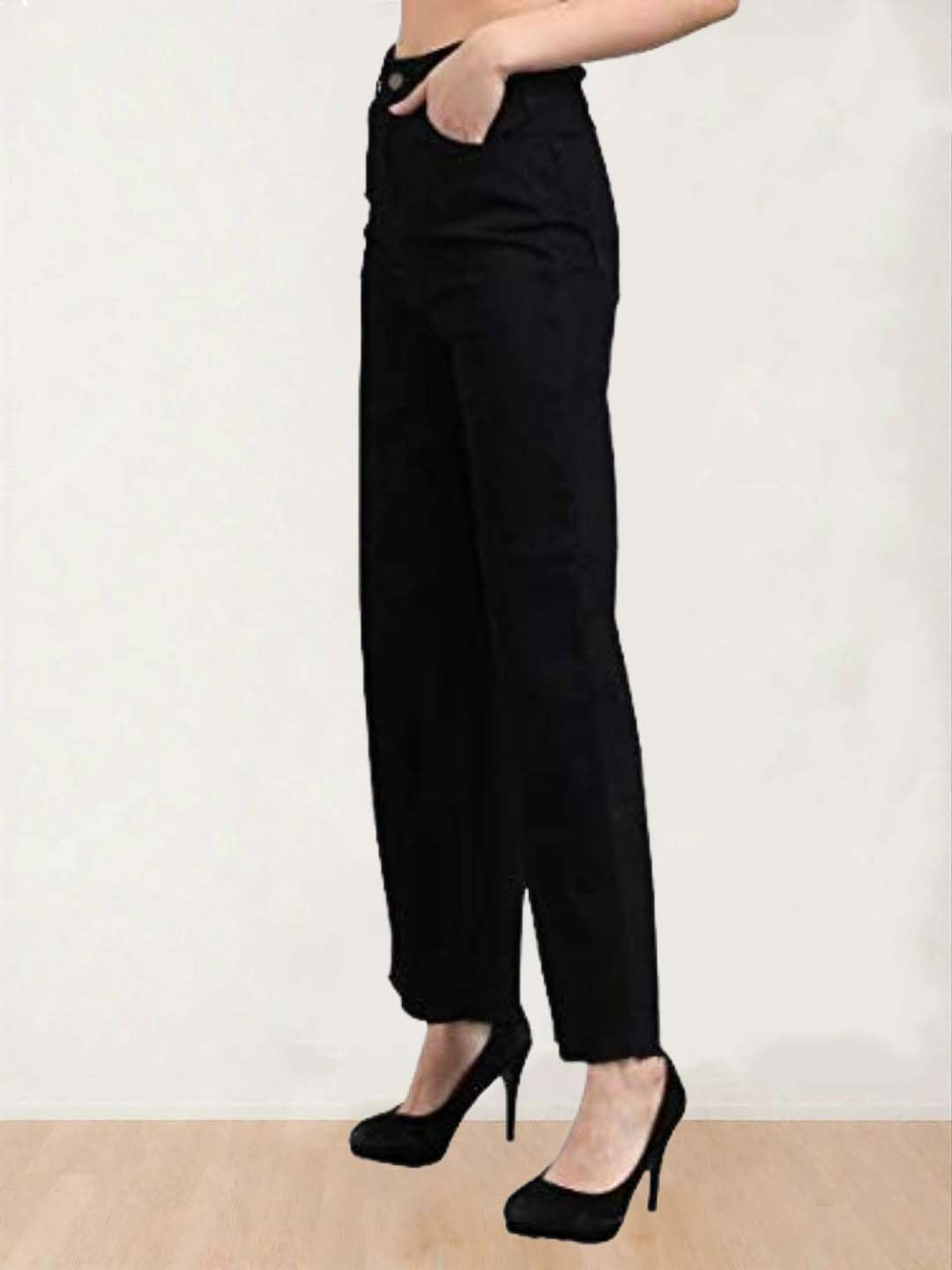 Women's High-Waist Wide-Leg Jeans - Jet Black - Image 5