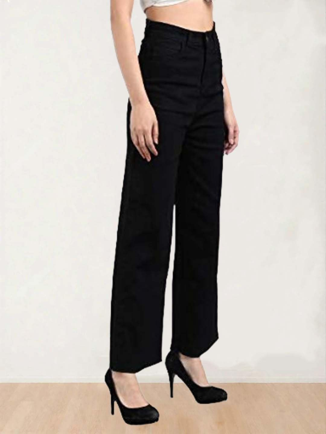 Women's High-Waist Wide-Leg Jeans - Jet Black - Image 6