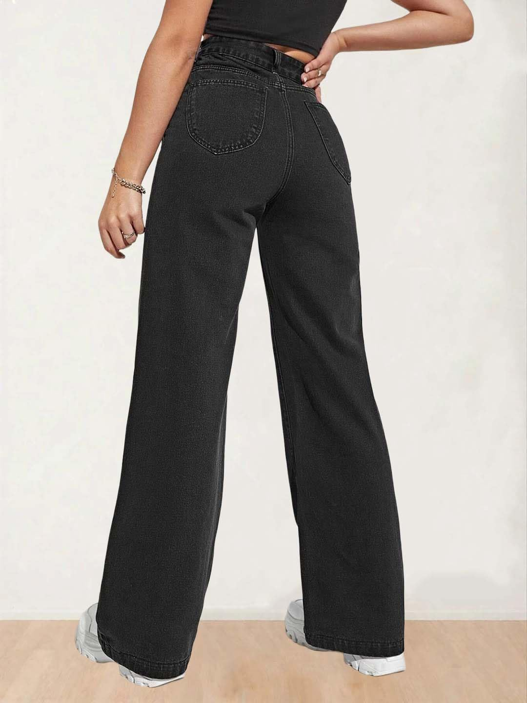 Women's High-Waist Wide-Leg Jeans - Jet Black - Image 29