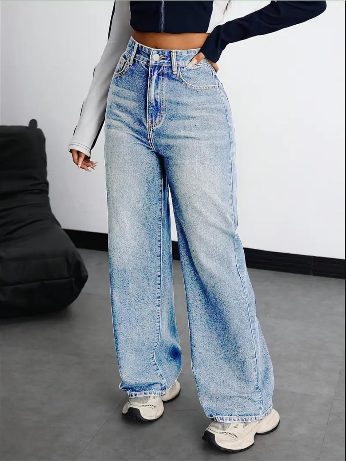 Women's Stretch High-Waist Baggy Jeans - Denim Blue - Image 12