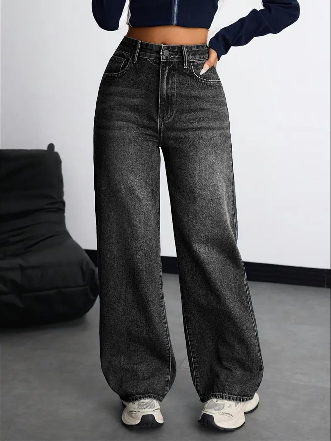 Women's Stretch High-Waist Baggy Jeans - Denim Blue - Image 23