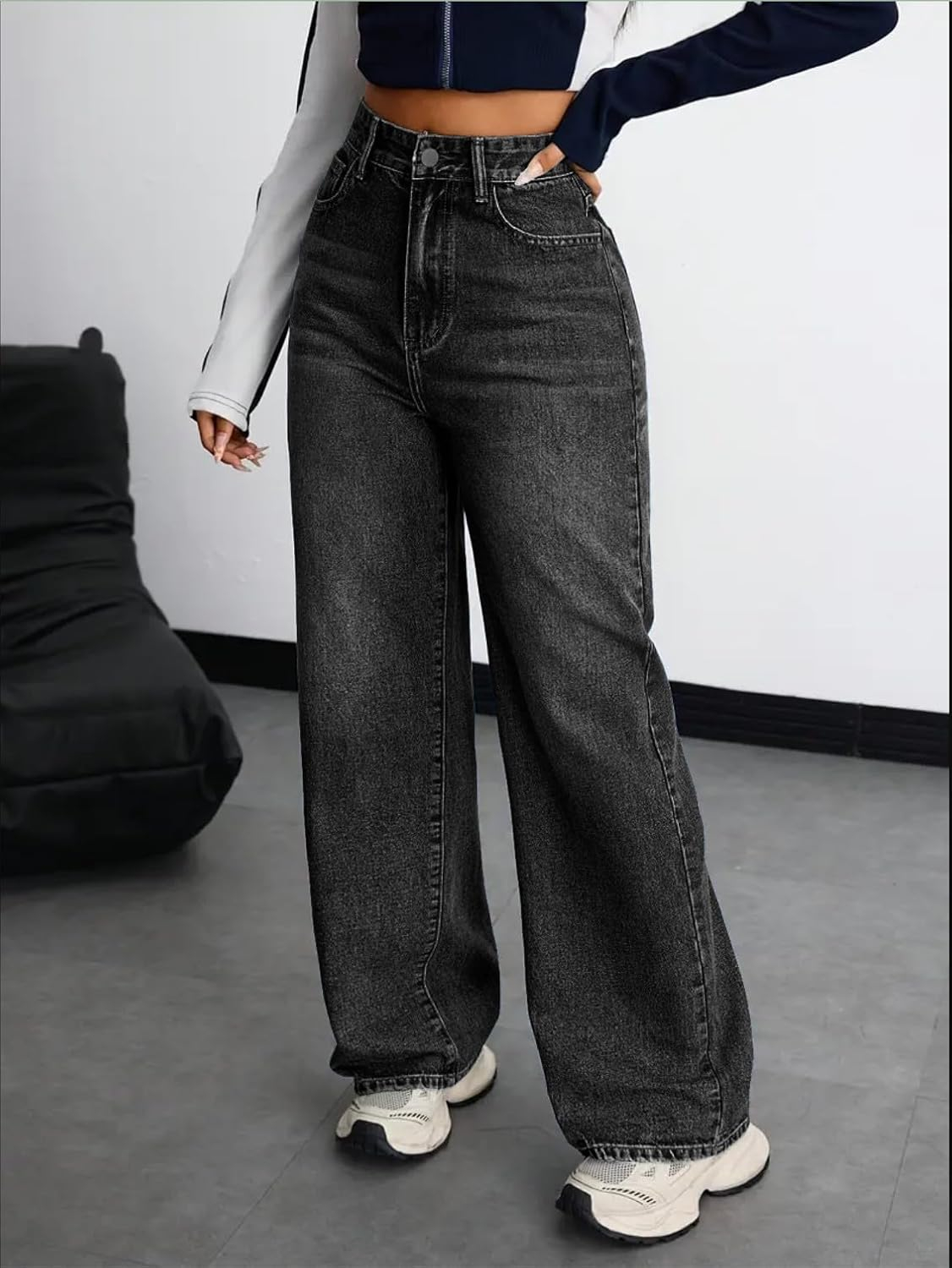 Women's Stretch High-Waist Baggy Jeans - Blue - Image 18