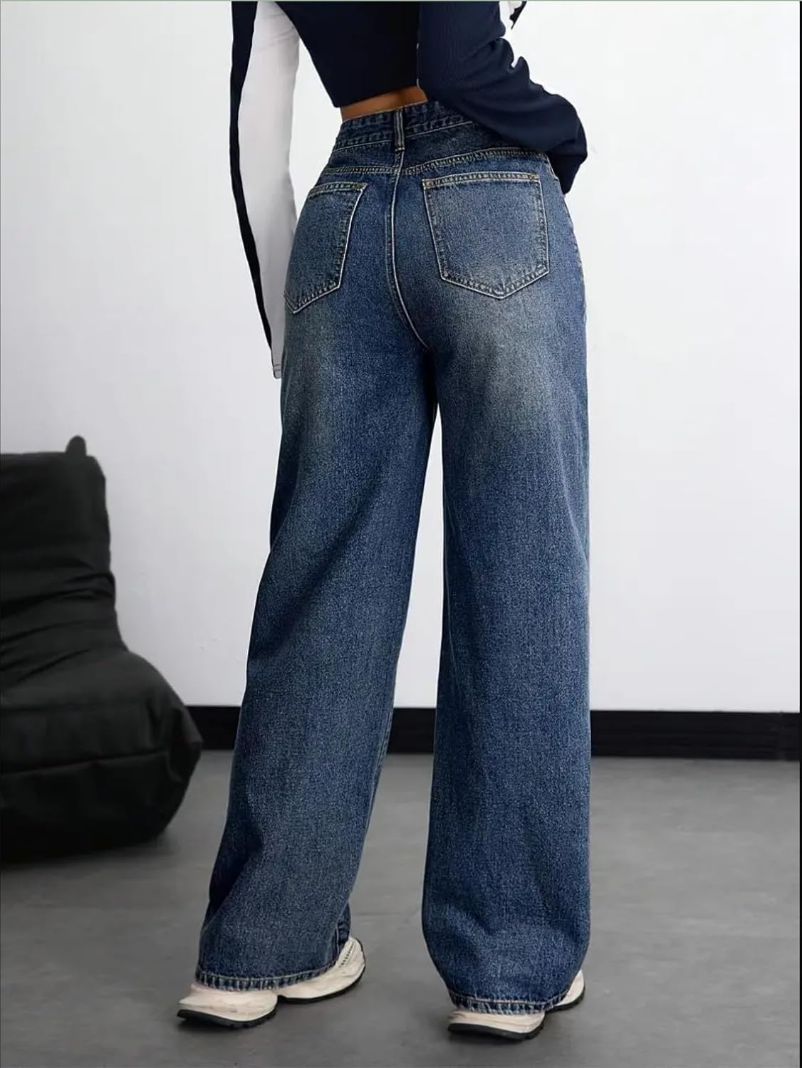 Women's Stretch High-Waist Baggy Jeans - Blue - Image 22