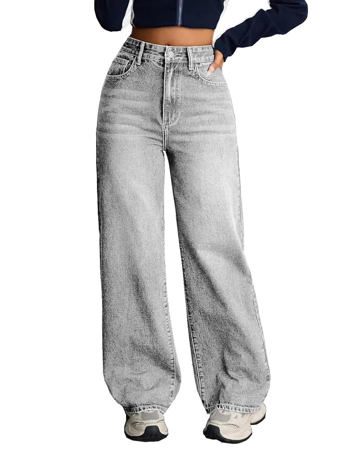 Women's Stretch High-Waist Baggy Jeans - Blue - Image 26
